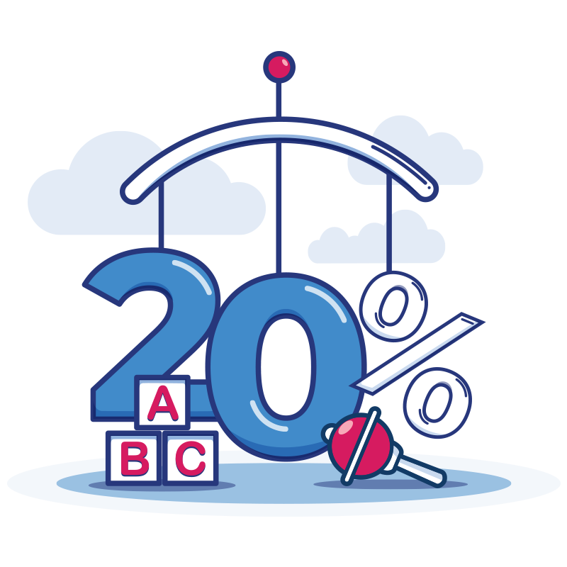 Baby Toy with an illustration of 20%